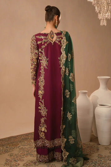 Abeera Usman Raw Silk Handwork Embroidered 3 Pcs Unstitched Burgundy Dusk
